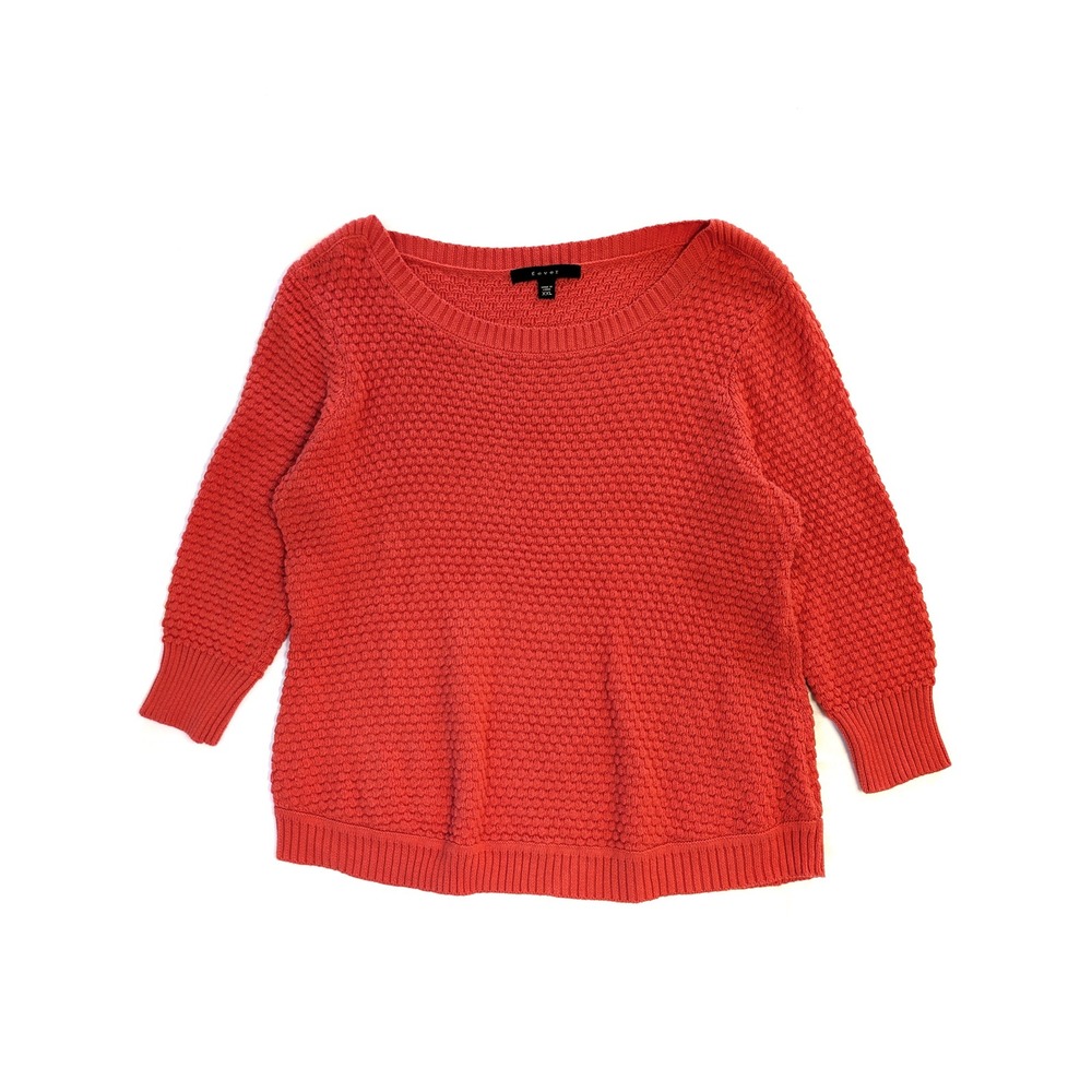 Fever Womens XXL Orange Textured Popcorn Knit 3/4 Sleeve Scoop Neck Sweater